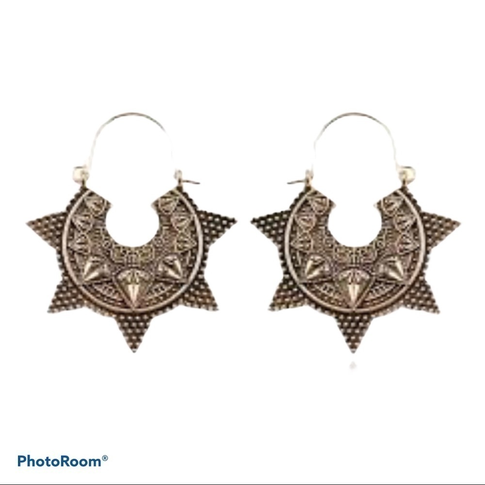Vintage Style Bronze Boho Gypsy Style Dangle Hoop Earrings